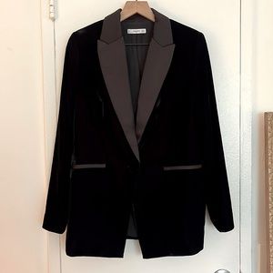 Mango Suit black velvet blazer with satin lapel and pocket detail